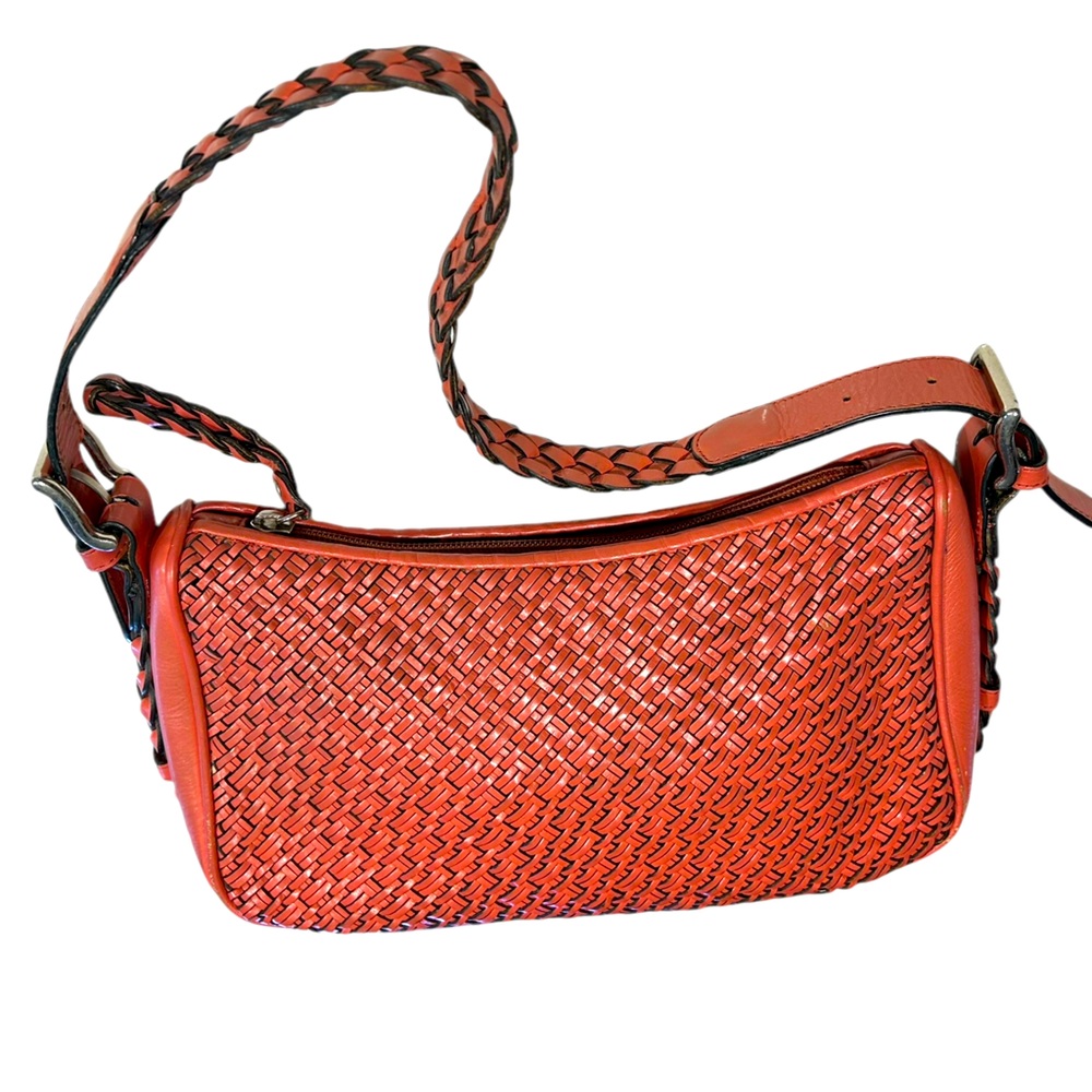 Talbots Woven Leather Shoulder Bag in a brownish coral color